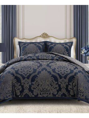 NWT Waterford Vaughn 3 Pc Comforter Set Navy Size Queen